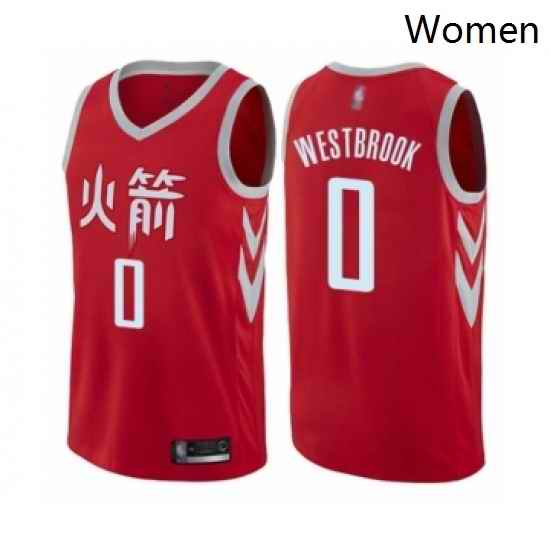 Womens Houston Rockets 0 Russell Westbrook Swingman Red Basketball Jersey City Edition
